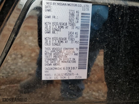 2017 Nissan Pathfinder SV with VIN 5N1DR2MN1HC639387, listed as a Copart auction lot 44416335 with 194,320 mi miles and Salvage Title. Bid and sale history available at carsss.com. Image 13.