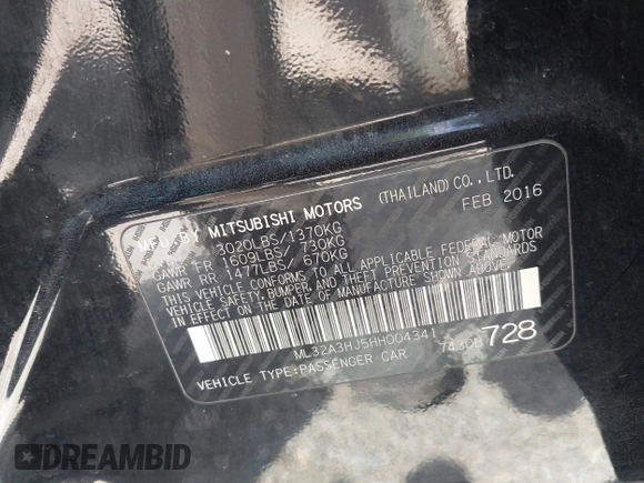 2017 Mitsubishi Mirage ES with VIN ML32A3HJ5HH004341, listed as a IAAI auction lot 42532574 with 157,491 mi miles and . Bid and sale history available at DreamBid. Image 9.
