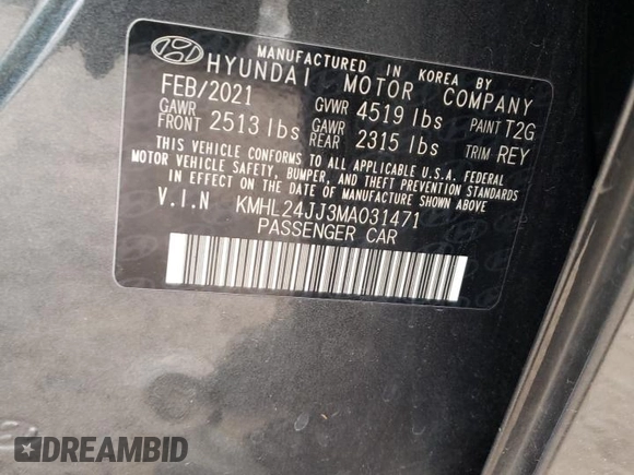 2021 Hyundai Sonata Hybrid Blue with VIN KMHL24JJ3MA031471, listed as a Copart auction lot 45095423 with 44,237 mi miles. Bid and sale history available at carsss.com. Image 13.