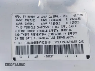 2009 Acura TL Technology z VIN 19UUA96569A002818, wystawiony jako IAAI lot #42219216 z przebiegiem 175 507 mil mil oraz . Historia ofert i sprzedaży dostępna na DreamBid. Obrazek 9.