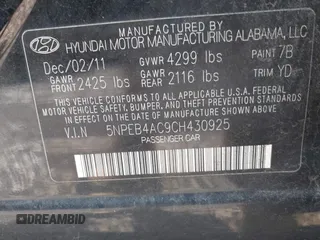 2012 Hyundai Sonata GLS z VIN 5NPEB4AC9CH430925, wystawiony jako IAAI lot #42555368 z przebiegiem 231 336 mil mil oraz . Historia ofert i sprzedaży dostępna na DreamBid. Obrazek 9.