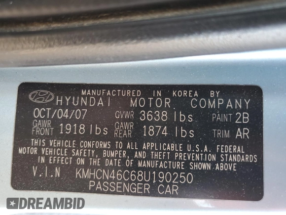 2008 Hyundai Accent GLS with VIN KMHCN46C68U190250, listed as a Copart auction lot 74148834 with 238,025 mi miles and Salvage Title. Bid and sale history available at carsss.com. Image 12.