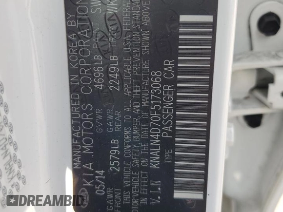 2015 Kia Cadenza Premium with VIN KNALN4D70F5173068, listed as a Copart auction lot 54244274 with 58,478 mi miles and Salvage Title. Bid and sale history available at carsss.com. Image 12.