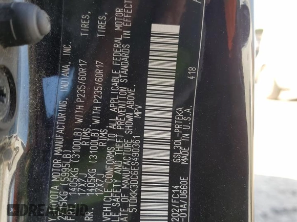 2014 Toyota Sienna LE AAS with VIN 5TDKK3DC6ES490361, listed as a Copart auction lot 54257635 with 164,380 mi miles and Salvage Title. Bid and sale history available at DreamBid. Image 14.