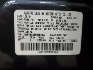 2011 Infiniti G25 x z VIN JN1DV6AR9BM452272, wystawiony jako Copart lot #56738105 z przebiegiem 190 056 mil mil oraz Szkoda całkowita • Salvage title. Historia ofert i sprzedaży dostępna na DreamBid. Obrazek 12.