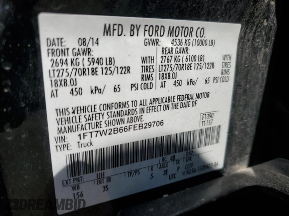 2015 Ford F-250 Lariat с VIN 1FT7W2B66FEB29706, выставлен на аукционе Copart как лот 64791395 с пробегом 230 358 миль миль и Чистый • Clean title. История ставок и продаж доступна на DreamBid. Изображение 12.