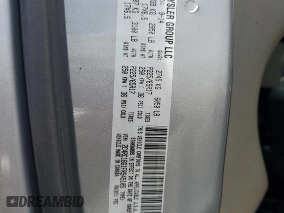 2015 Chrysler Town & Country Touring with VIN 2C4RC1BG1FR545105, listed as a Copart auction lot 53887525 with 211,691 mi miles and Salvage Title. Bid and sale history available at carsss.com. Image 13.