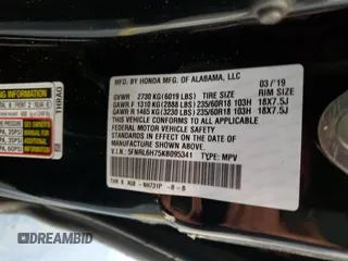 2019 Honda Odyssey EX-L z VIN 5FNRL6H75KB095341, wystawiony jako Copart lot #56563125 z przebiegiem 33 803 mil mil oraz Szkody całkowita. Historia ofert i sprzedaży dostępna na DreamBid. Obrazek 13.