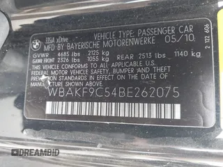 2011 BMW 3 Series 335i xDrive with VIN WBAKF9C54BE262075, listed as a IAAI auction lot 42351986 with Not provided miles and . Bid and sale history available at DreamBid. Image 9.