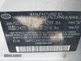 2013 Hyundai Sonata Limited with VIN 5NPEC4AC8DH668294, listed as a IAAI auction lot 41884592 with 137,709 mi miles and . Bid and sale history available at DreamBid. Image 9.