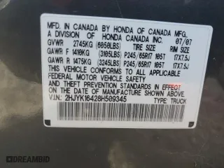 2008 Honda Ridgeline RTS with VIN 2HJYK16428H509345, listed as a Copart auction lot 50499645 with 115,708 mi miles and Salvage Title. Bid and sale history available at carsss.com. Image 14.