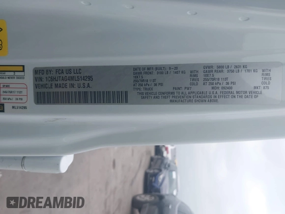 2021 Jeep Gladiator 80th Anniversary с VIN 1C6HJTAG4ML514295, выставлен на аукционе IAAI как лот 42083130 с пробегом 53 547 миль миль и . История ставок и продаж доступна на DreamBid. Изображение 9.