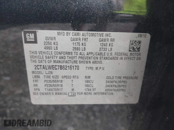 2011 GMC Terrain SLT-2 z VIN 2CTALWEC7B6216170, wystawiony jako IAAI lot #42124328 z przebiegiem 150 082 mil mil oraz . Historia ofert i sprzedaży dostępna na DreamBid. Obrazek 9.