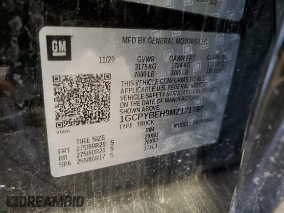 2021 Chevrolet Silverado 1500 Custom with VIN 1GCPYBEH9MZ171784, listed as a Copart auction lot 83081484 with 94,772 mi miles and Salvage Title. Bid and sale history available at DreamBid. Image 12.