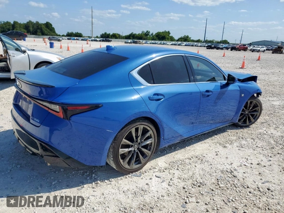 2023 Lexus IS 350 F Sport with VIN JTHGZ1B21P5067758, listed as a Copart auction lot 59955895 with 13,755 mi miles and Salvage title. Bid and sale history available at DreamBid. Image 3.