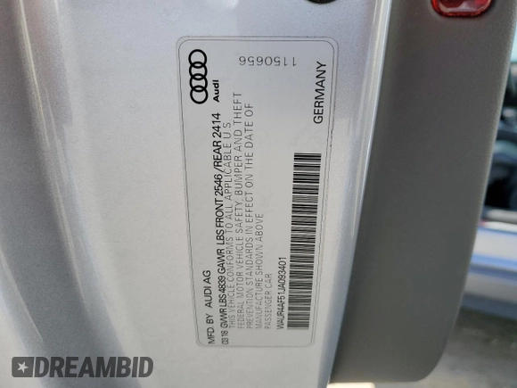 2018 Audi S5 Prestige z VIN WAUR4AF51JA093401, wystawiony jako Copart lot #75174444 z przebiegiem 67 483 mil mil oraz Szkoda całkowita • Salvage title. Historia ofert i sprzedaży dostępna na DreamBid. Obrazek 12.