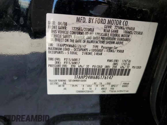 2008 Ford Taurus SEL with VIN 1FAHP24W68G176147, listed as a Copart auction lot 81000194 with 160,527 mi miles and Salvage Title. Bid and sale history available at carsss.com. Image 13.