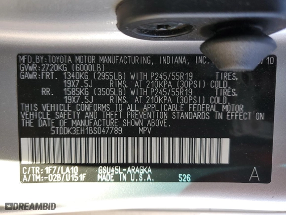 2011 Toyota Highlander Limited with VIN 5TDDK3EH1BS047789, listed as a Copart auction lot 48952735 with 173,250 mi miles and Salvage Title. Bid and sale history available at carsss.com. Image 16.