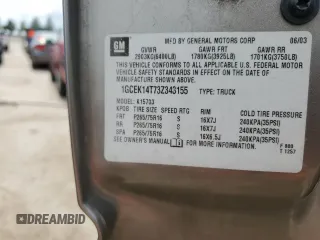 2003 Chevrolet Silverado 1500 LS with VIN 1GCEK14T73Z343155, listed as a Copart auction lot 53270774 with Not Provided miles and Non Repairable. Bid and sale history available at DreamBid. Image 12.