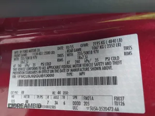 2016 Ford Escape Titanium with VIN 1FMCU9J92GUB13000, listed as a IAAI auction lot 41725258 with 66,817 mi miles. Bid and sale history available at carsss.com. Image 9.
