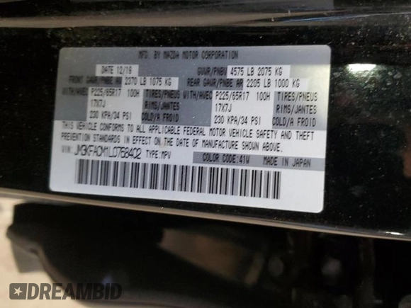 2020 Mazda CX-5 Touring with VIN JM3KFACM1L0768402, listed as a Copart auction lot 54680905 with 93,455 mi miles and Salvage Title. Bid and sale history available at DreamBid. Image 14.