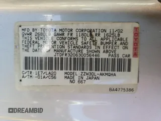 2003 Toyota MR2 z VIN JTDFR320630056446, wystawiony jako Copart lot #49596745 z przebiegiem 126 066 mil mil oraz Szkoda całkowita • Salvage title. Historia ofert i sprzedaży dostępna na DreamBid. Obrazek 14.