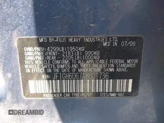 2010 Subaru Impreza Outback Special Sports with VIN JF1GH6D67AH801736, listed as a IAAI auction lot 41929438 with 136,601 mi miles and . Bid and sale history available at DreamBid. Image 9.