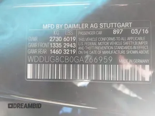 2016 Mercedes-Benz S 550 with VIN WDDUG8CB0GA266959, listed as a IAAI auction lot 41335648 with 101,499 mi miles and . Bid and sale history available at carsss.com. Image 9.