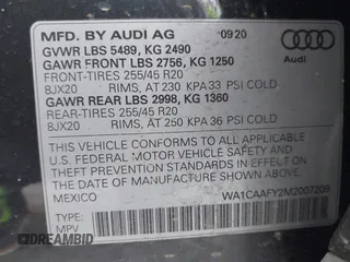2021 Audi Q5 Prestige with VIN WA1CAAFY2M2007209, listed as a IAAI auction lot 41549634 with 41,677 mi miles. Bid and sale history available at carsss.com. Image 9.