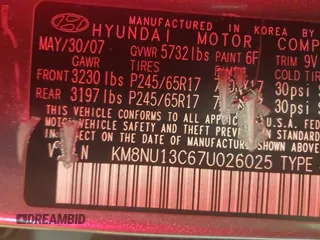 2007 Hyundai Veracruz GLS with VIN KM8NU13C67U026025, listed as a IAAI auction lot 42167816 with 173,926 mi miles and . Bid and sale history available at DreamBid. Image 9.