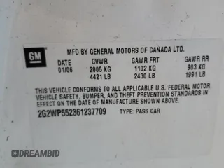 2006 Pontiac Grand Prix with VIN 2G2WP552361237709, listed as a Copart auction lot 54366815 with 198,063 mi miles and Salvage title. Bid and sale history available at DreamBid. Image 12.