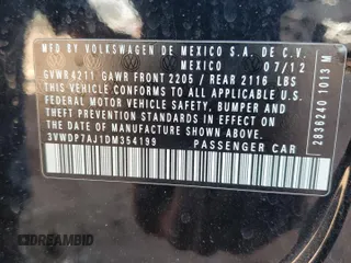 2013 Volkswagen Jetta SE with VIN 3VWDP7AJ1DM354199, listed as a Copart auction lot 61929725 with 149,739 mi miles and Salvage title. Bid and sale history available at DreamBid. Image 12.