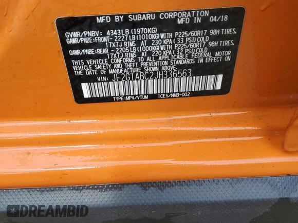 2018 Subaru Crosstrek Premium с VIN JF2GTABC2JH336563, выставлен на аукционе Copart как лот 60803825 с пробегом 110 303 миль миль и Чистый • Clean title. История ставок и продаж доступна на DreamBid. Изображение 14.