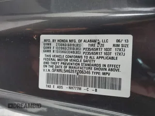 2014 Honda Odyssey EX-L with VIN 5FNRL5H62EB006346, listed as a IAAI auction lot 42061591 with 179,994 mi miles and . Bid and sale history available at DreamBid. Image 9.