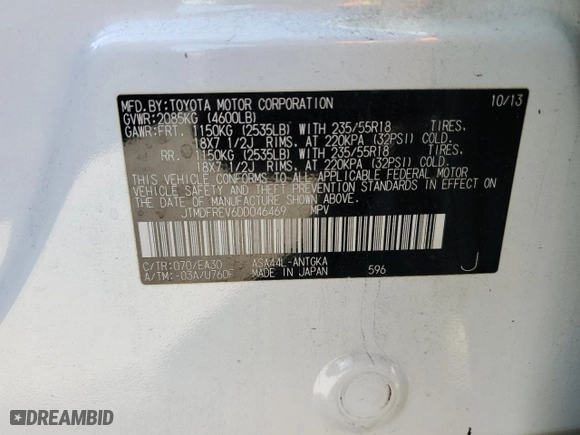 2013 Toyota RAV4 Limited with VIN JTMDFREV6DD046469, listed as a Copart auction lot 48032735 with 180,578 mi miles and Salvage Title. Bid and sale history available at carsss.com. Image 15.