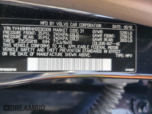 2017 Volvo XC60 Dynamic с VIN YV449MRR4H2030308, выставлен на аукционе Copart как лот 55082695 с пробегом 102 153 миль миль и Списание • Salvage title. История ставок и продаж доступна на DreamBid. Изображение 13.
