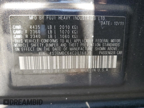 2012 Subaru Legacy Premium with VIN 4S3BMBC64C3016830, listed as a Copart auction lot 65947365 with 145,987 mi miles and Clean title. Bid and sale history available at DreamBid. Image 12.
