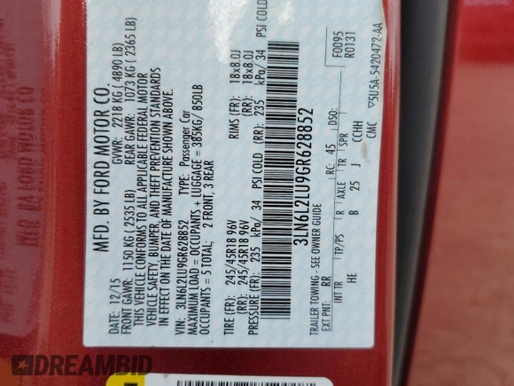 2016 Lincoln MKZ Hybrid with VIN 3LN6L2LU9GR628852, listed as a Copart auction lot 60216205 with 62,047 mi miles and Clean title. Bid and sale history available at DreamBid. Image 13.