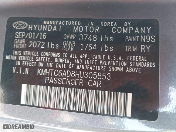 2017 Hyundai Veloster with VIN KMHTC6AD8HU305853, listed as a IAAI auction lot 41915404 with 115,663 mi miles. Bid and sale history available at carsss.com. Image 9.