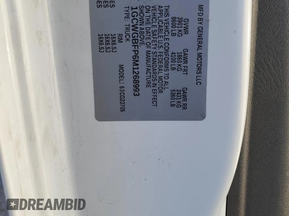 2021 Chevrolet Express Cargo with VIN 1GCWGBFP6M1268993, listed as a Copart auction lot 79764904 with 66,600 mi miles and Salvage title. Bid and sale history available at DreamBid. Image 15.