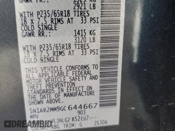 2016 Nissan Pathfinder SL с VIN 5N1AR2MM9GC644667, выставлен на аукционе Copart как лот 64363625 с пробегом 109 688 миль миль и Списание • Salvage title. История ставок и продаж доступна на DreamBid. Изображение 13.