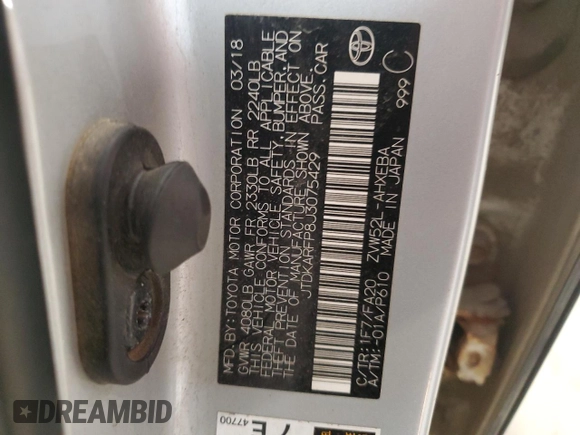 2018 Toyota Prius Plus with VIN JTDKARFP8J3075429, listed as a Copart auction lot 53779645 with 103,148 mi miles and Salvage Title. Bid and sale history available at DreamBid. Image 12.