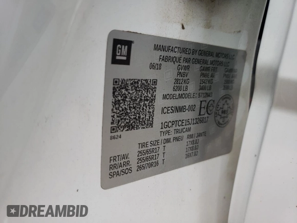 2018 Chevrolet Colorado 4WD LT with VIN 1GCPTCE15J1326817, listed as a Copart auction lot 57377435 with 143,962 mi miles and Salvage title. Bid and sale history available at DreamBid. Image 12.