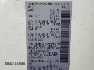 2016 Nissan Pathfinder S with VIN 5N1AR2MN0GC616376, listed as a Copart auction lot 57779555 with 150,896 mi miles and Salvage title. Bid and sale history available at DreamBid. Image 13.