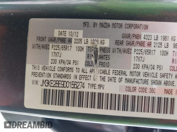 2013 Mazda CX-5 Sport z VIN JM3KE2BE9D0156274, wystawiony jako IAAI lot #41624466 z przebiegiem 159 017 mil mil oraz . Historia ofert i sprzedaży dostępna na DreamBid. Obrazek 9.