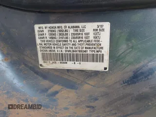 2007 Honda Odyssey EX with VIN 5FNRL384X7B063481, listed as a IAAI auction lot 42352096 with 106,047 mi miles and . Bid and sale history available at DreamBid. Image 9.