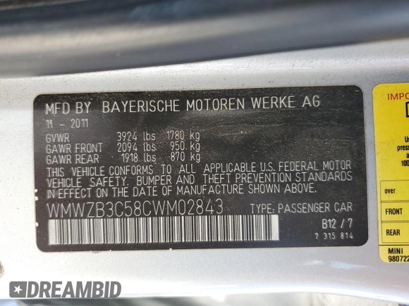 2012 MINI Countryman with VIN WMWZB3C58CWM02843, listed as a Copart auction lot 52131715 with Not Provided miles and Salvage Title. Bid and sale history available at DreamBid. Image 15.