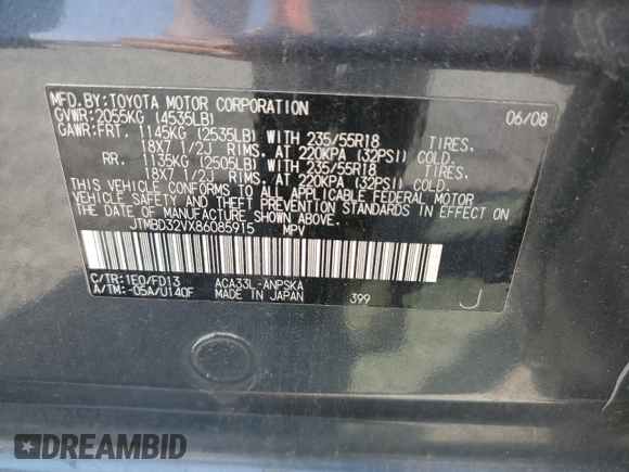 2008 Toyota RAV4 Sport with VIN JTMBD32VX86085915, listed as a Copart auction lot 60322185 with 143,247 mi miles and Clean title. Bid and sale history available at DreamBid. Image 13.