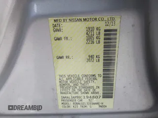 2014 Nissan Altima SL with VIN 1N4AL3AP9EC194807, listed as a IAAI auction lot 41866664 with 189,783 mi miles and . Bid and sale history available at DreamBid. Image 9.