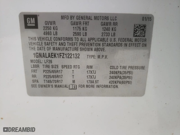 2015 Chevrolet Equinox LS with VIN 1GNALAEK1FZ122132, listed as a Copart auction lot 47210255 with 110,919 mi miles and Salvage Title. Bid and sale history available at carsss.com. Image 13.